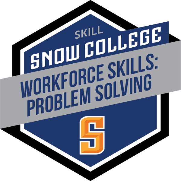 Hexagonal "badge" with Snow College logo and the words Problem Solving