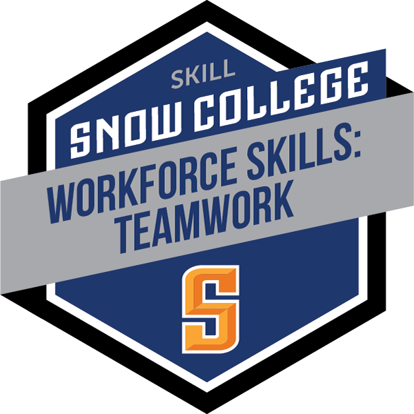 Hexagonal "badge" with Snow College logo and the word Teamwork