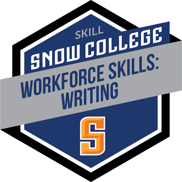 Hexagonal "badge" with Snow College logo and the word Writing