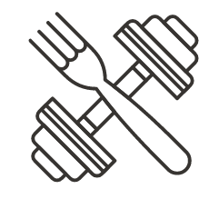 A fork and a dumbell weight crossed over eachother.